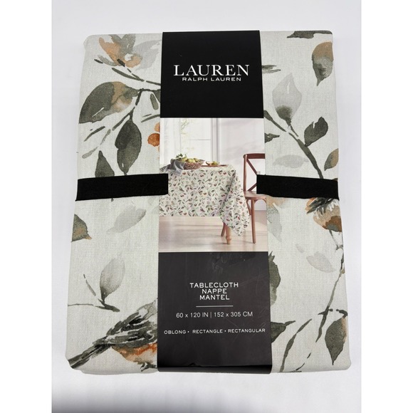 Ralph Lauren Other - Ralph Lauren RL BIRDS & FLORAL 60 x 120 Green, Grey, Taupe Tablecloth -- NWT